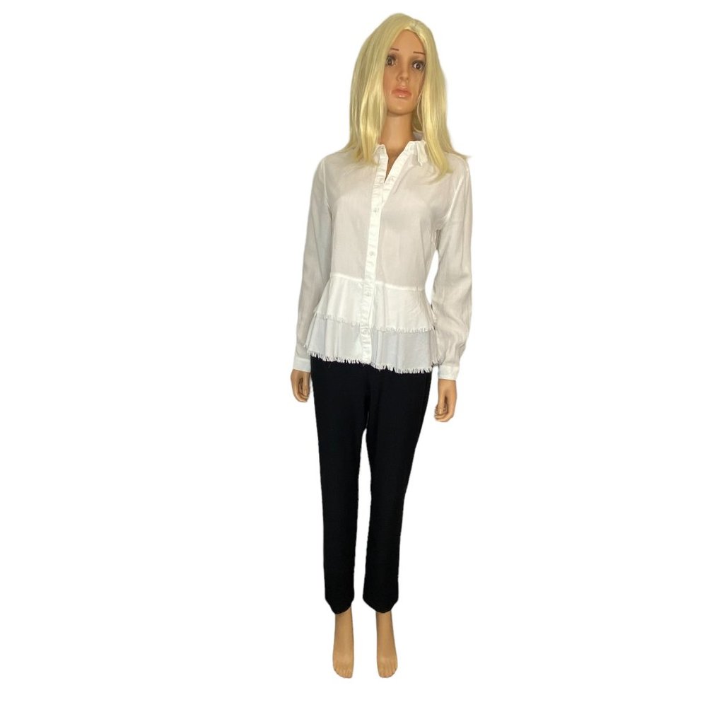 Anthropologie Cloth & Stone White Tiered Frayed Peplum Blouse Tunic Small - Picture 3 of 11